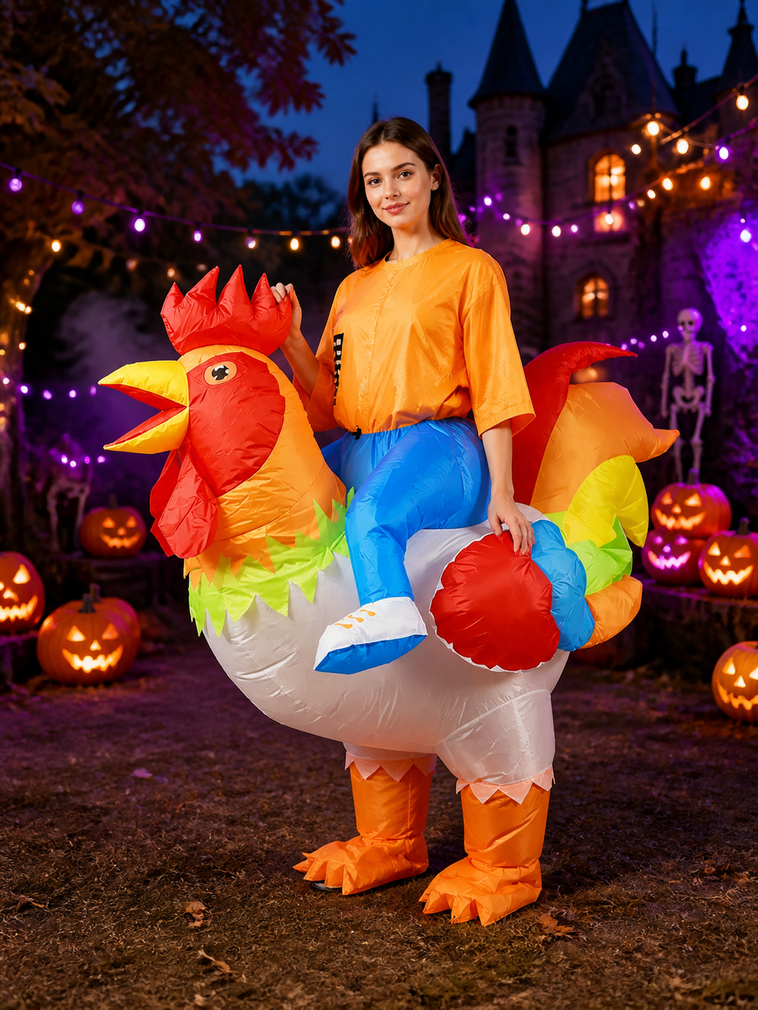 Colorful Inflatable Rooster Costume for Adults, Halloween Party Outfit Costumes detail 2