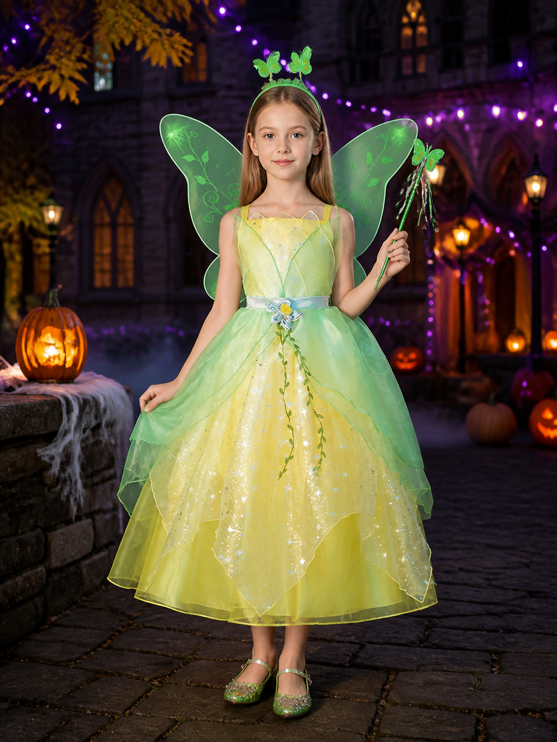 Girl's Fairy Princess Costume Dress, Butterfly Wings Glitter Tulle Halloween Costume Dresses detail 2