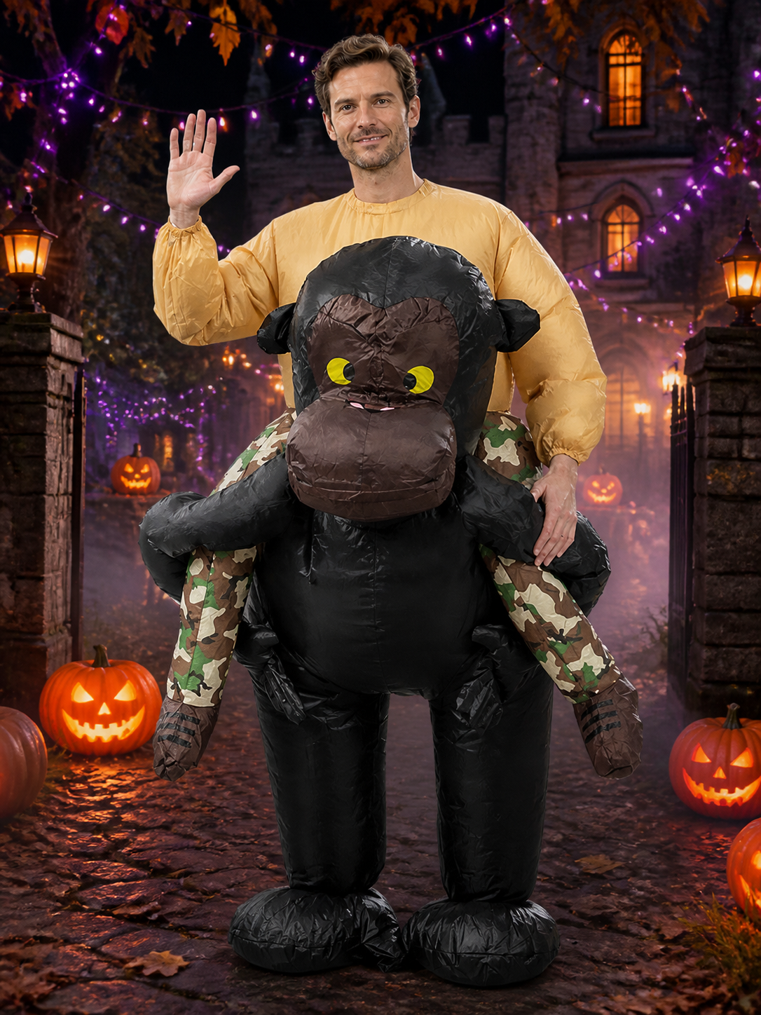 Unisex Gorilla Inflatable Costume with Camo Print, Funny Halloween Party Outfit Costumes detail 2