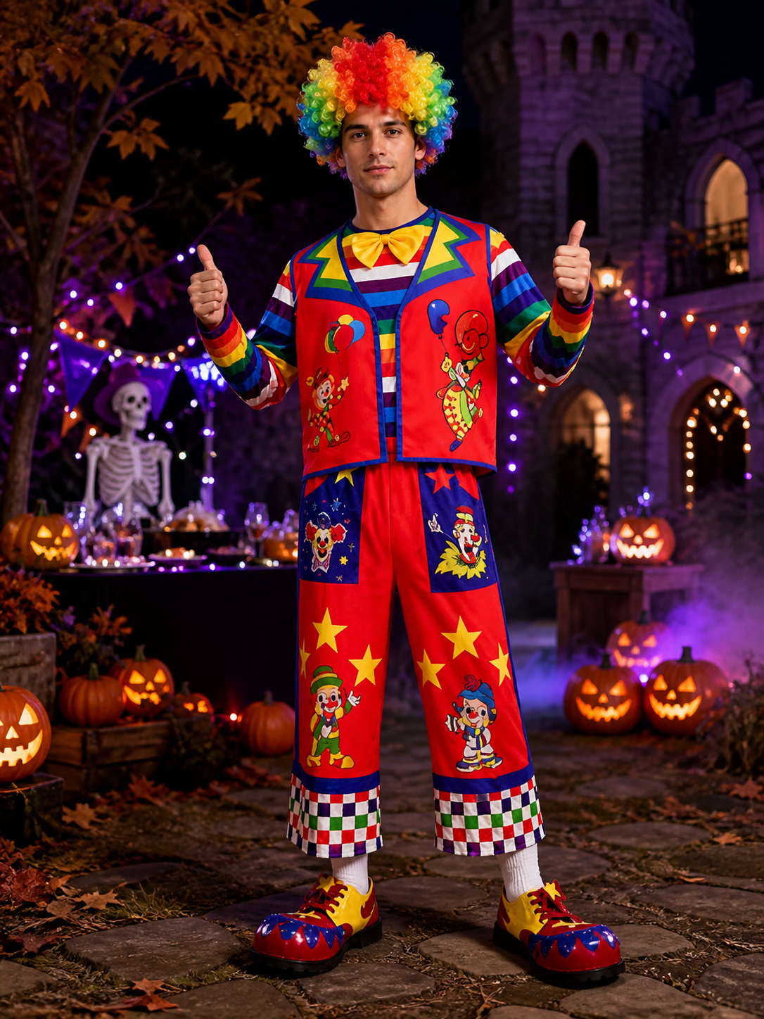 Rainbow Clown Costume with Print for Performances and Cosplay