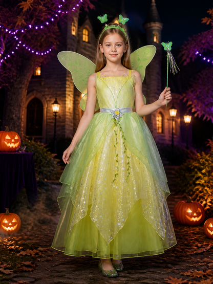 Girls Tinker Bell Fairy Princess Costume Dress Set with Wings & Wand Costume Dresses detail 2