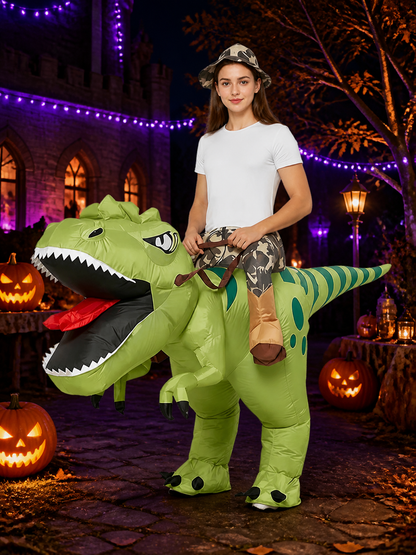 Green Dinosaur Inflatable Costume with Tail and Spots, Halloween Party Outfit Costumes detail 2