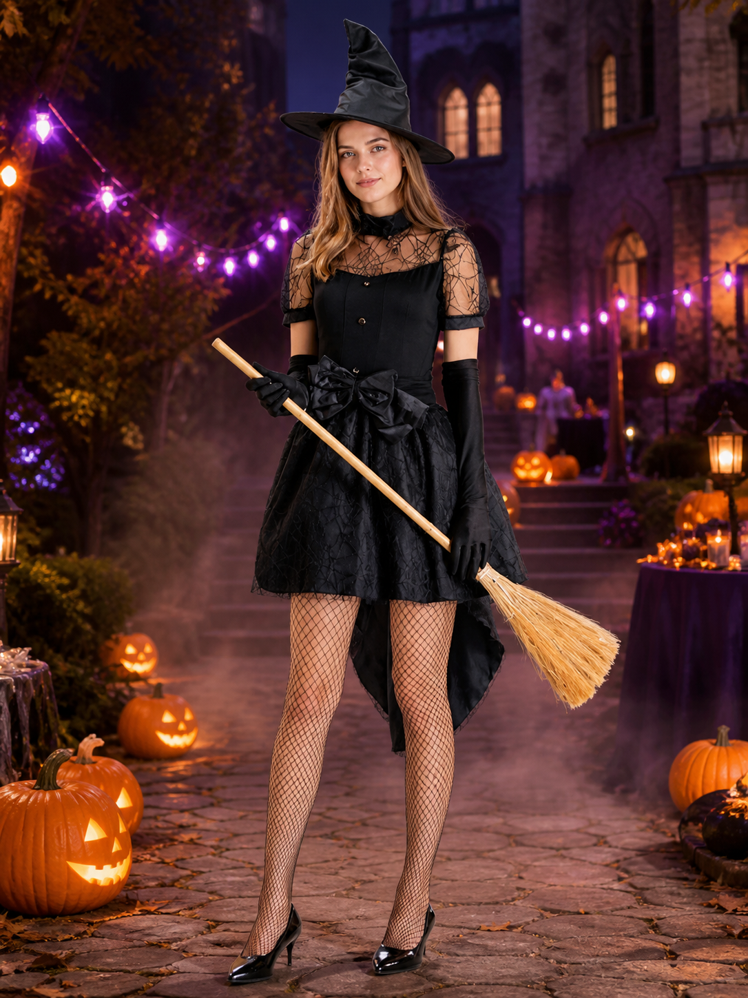 Women's Witch Costume with Hat and Gloves Costume Headwear detail 2