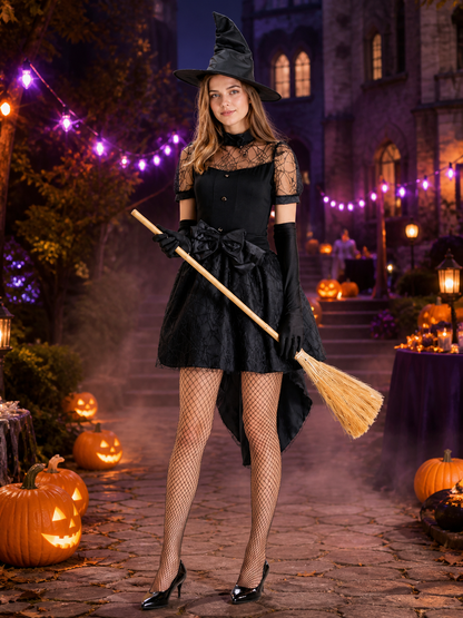 Women's Witch Costume with Hat and Gloves Costume Headwear detail 2