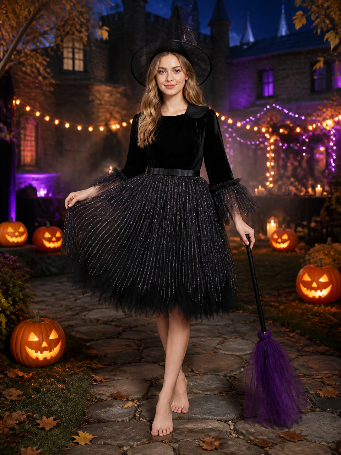 Women & Kids Witch Costume Dress, Black Stripe Halloween Outfit Costume Dresses detail 2