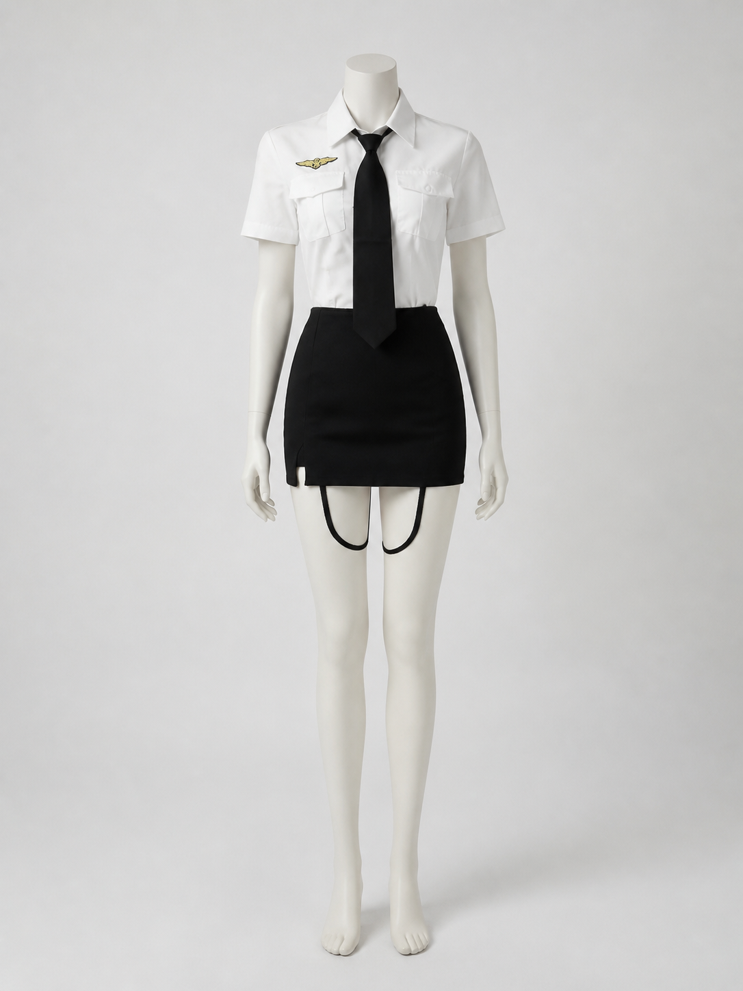 Women's Police Officer Costume Set With White Shirt, Black Skirt, Hat, Gloves Costume Headwear detail 2