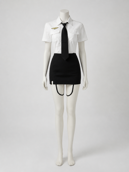 Women's Police Officer Costume Set With White Shirt, Black Skirt, Hat, Gloves Costume Headwear detail 2