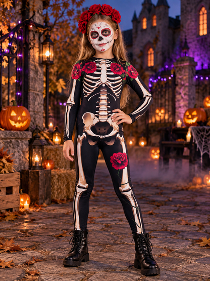 Skeleton Costume Black Jumpsuit with Print