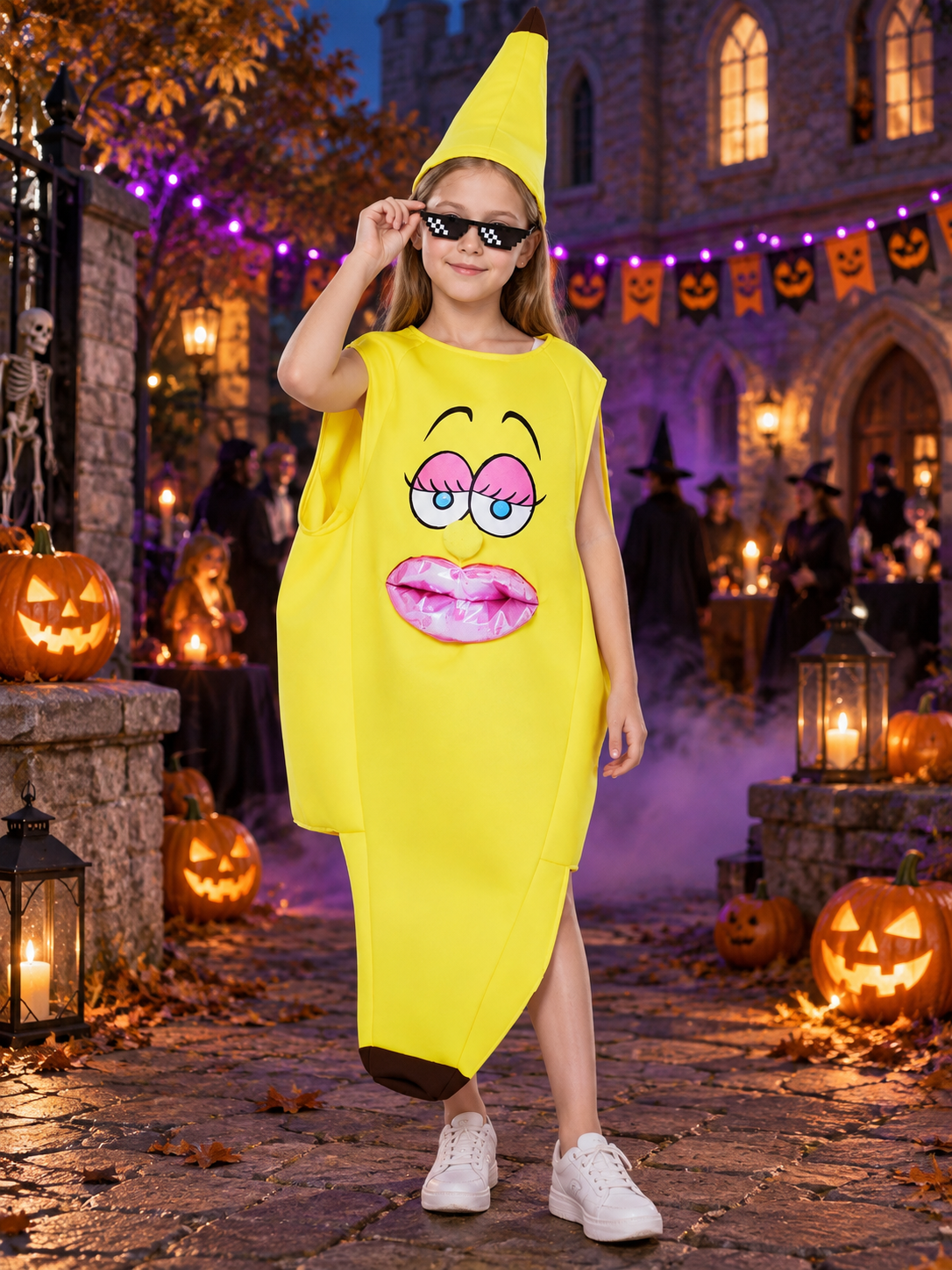 Yellow Banana Costume with Hat and Glasses