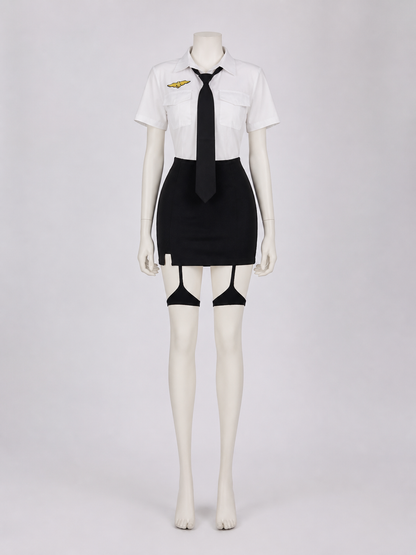 Women's Police Role Play Costume Set - White Short Sleeve Top, Black Tie & High Costumes detail 2