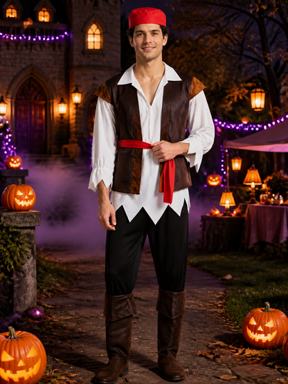Adult Pirate Costume Set, Halloween Cosplay Outfit with Shirt, Pants, Boots, Hat Costume Headwear detail 2