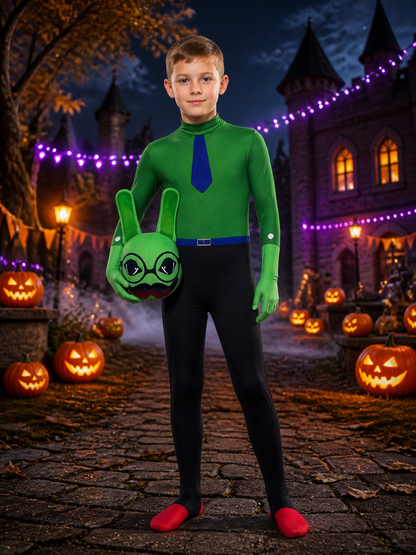 Green Rabbit Costume for Children and Adults for Halloween on-model Halloween scene view