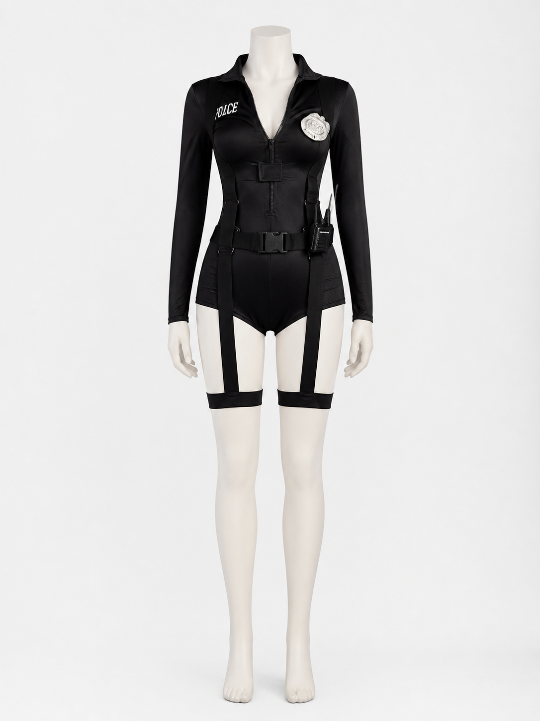 Women's Sexy Police Officer Bodysuit Costume Set with Leg Straps and Costumes detail 2