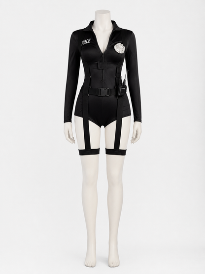 Women's Sexy Police Officer Bodysuit Costume Set with Leg Straps and Costumes detail 2