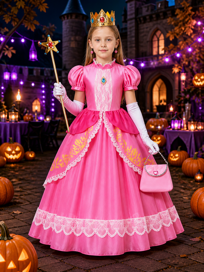 Girls' Princess Halloween Costume Dress Set with Crown, Wand and Handbag