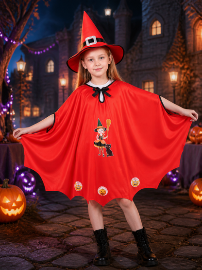 Kids Witch Costume Set with Cape and Hat, Red Wizard Cloak Halloween Outfit Costume Capes detail 2