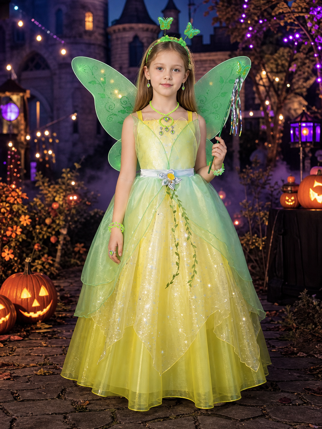 Girls Tinker Bell Princess Costume Set with Wings, Wand & Accessories, Green Costume Accessories detail 2