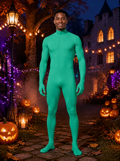 Kids Green Fluorescent Hooded Zentai Jumpsuit Halloween Costume Costumes detail 2