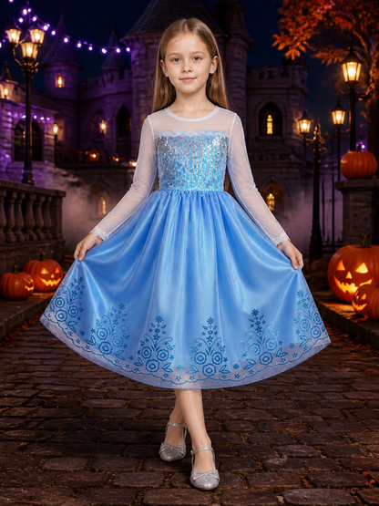 Kids Princess Dress Halloween Costume, Sequined Ball Gown with Star & Floral Costume Dresses detail 2