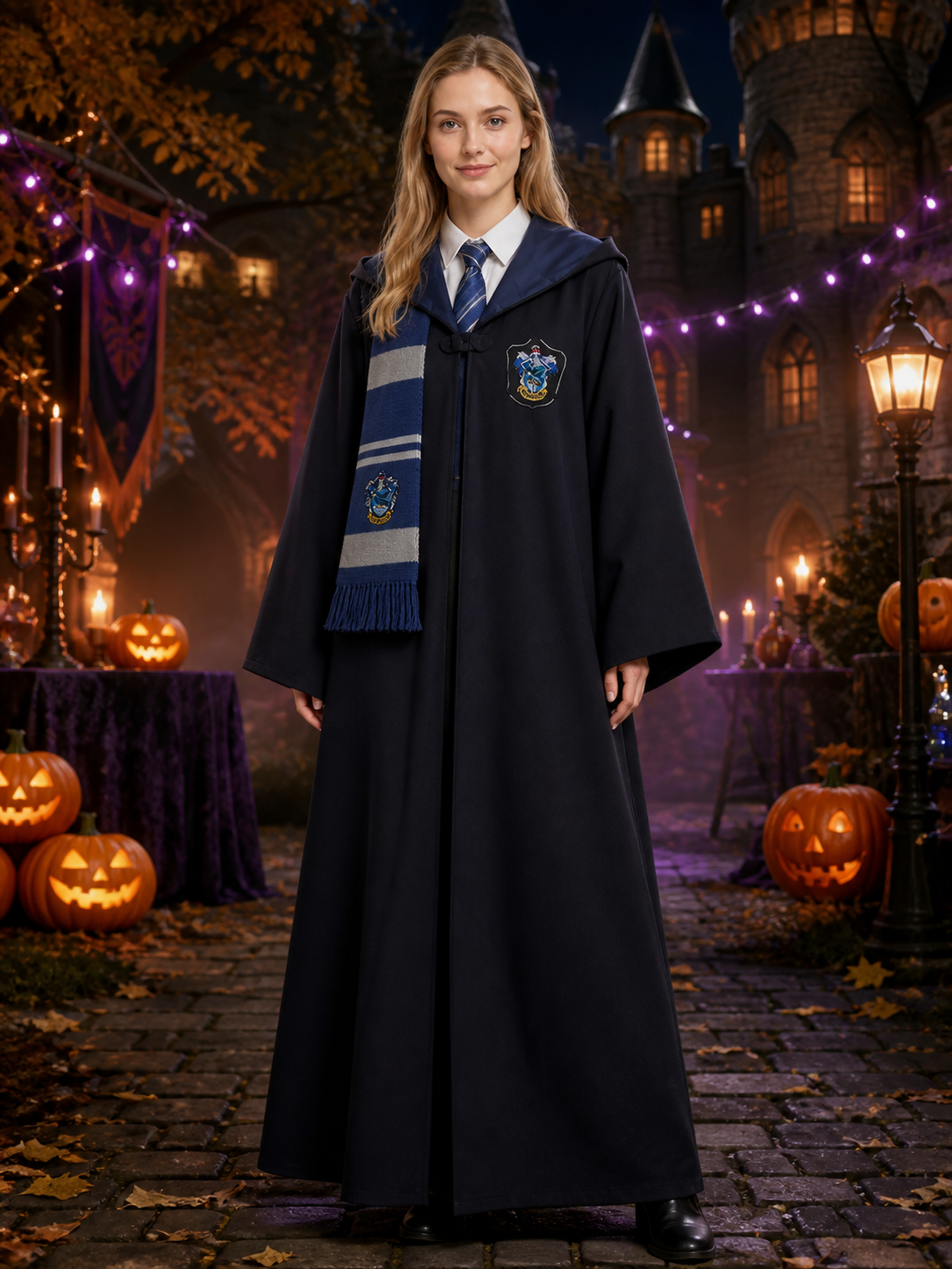 Kids Wizard Robe Costume Set with Striped Scarf and Tie Costumes detail 2