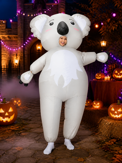 Kids Koala Costume, Gray Animal Onesie with White Belly and Black Paws Costumes detail 2