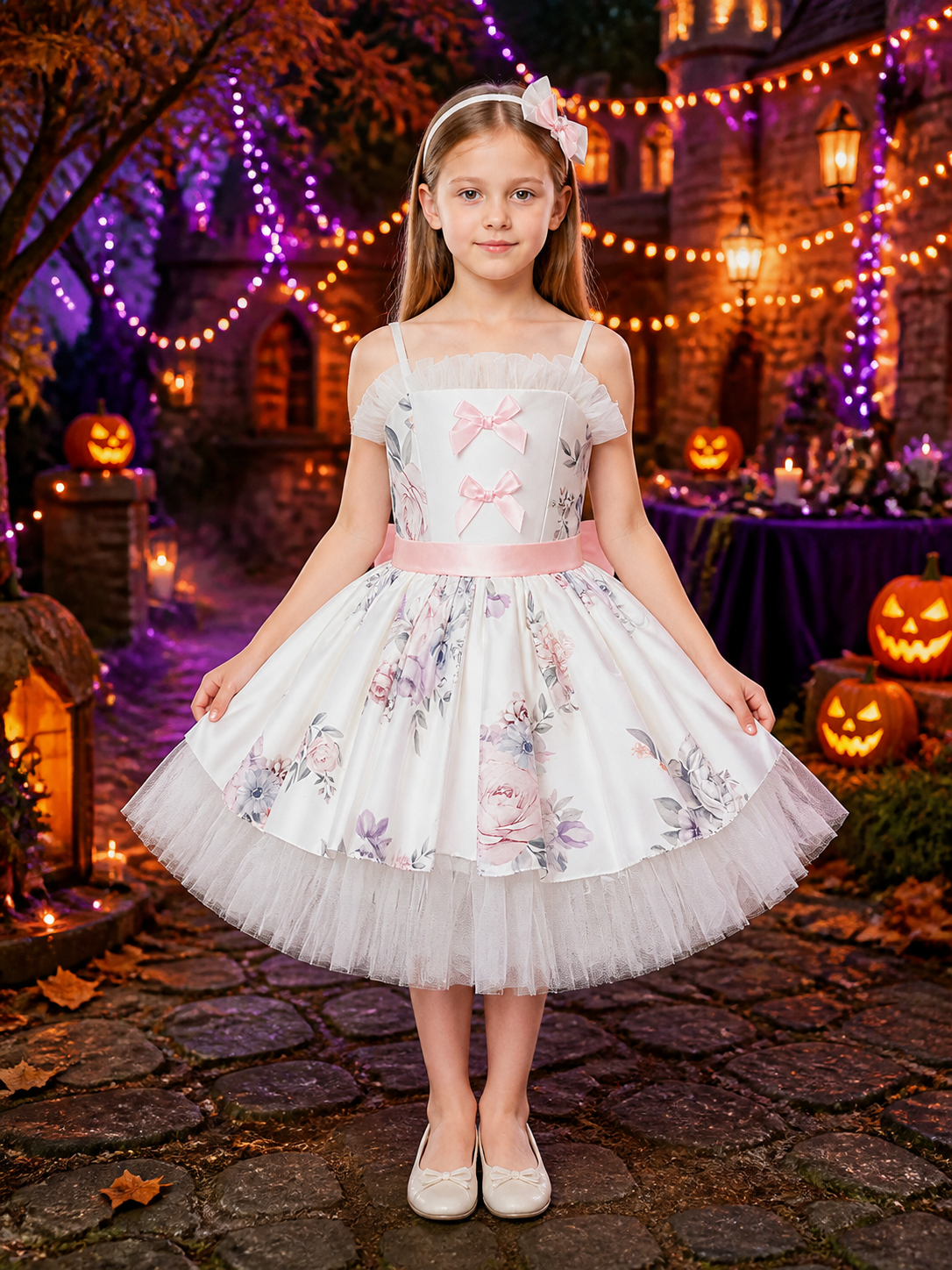Toddler Girls' Princess Party Dress with Tulle Skirt, Floral Print and Bow Costume Dresses detail 2