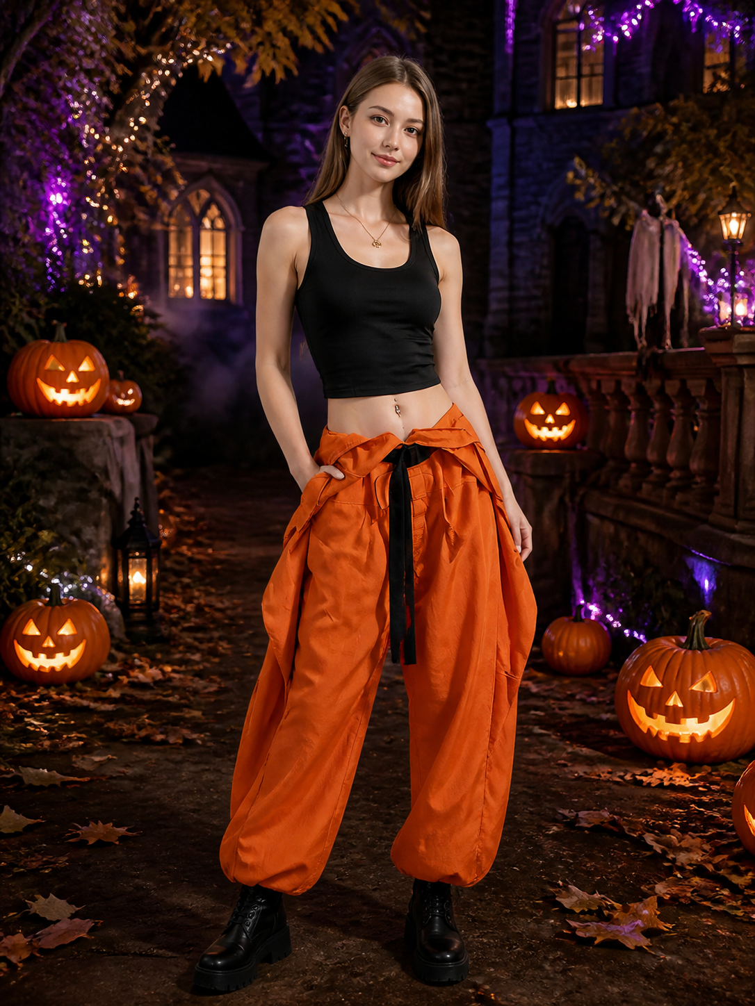 Orange Prisoner Costume Jumpsuit With Black Vest, Couples Cosplay Halloween