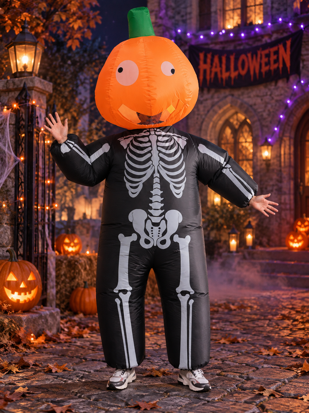 Inflatable Pumpkin Skeleton Print Carnival Costume