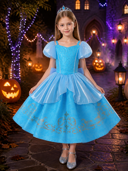 Girls' Blue Princess Dress Costume With Sequined Bodice and Layered Tulle Skirt Costume Dresses detail 2