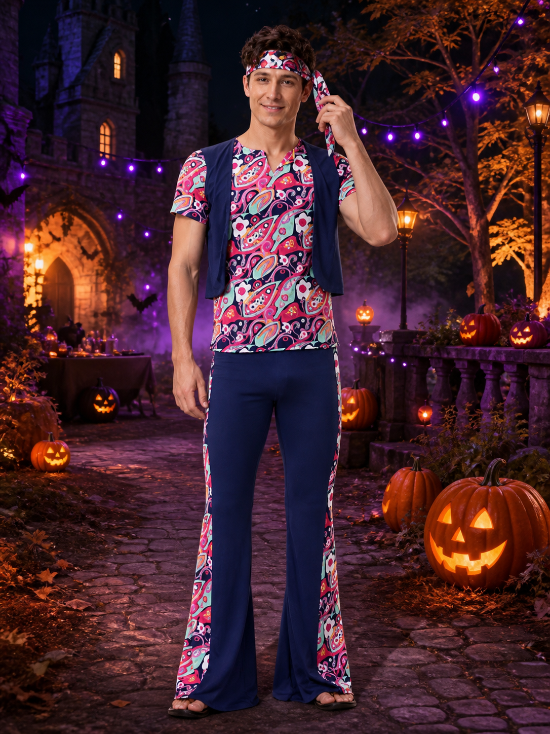 Retro Disco-Style Jumpsuit 1643 with Paisley Print product detail 2