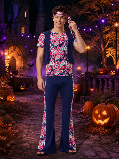 Retro Disco-Style Jumpsuit 1643 with Paisley Print product detail 2