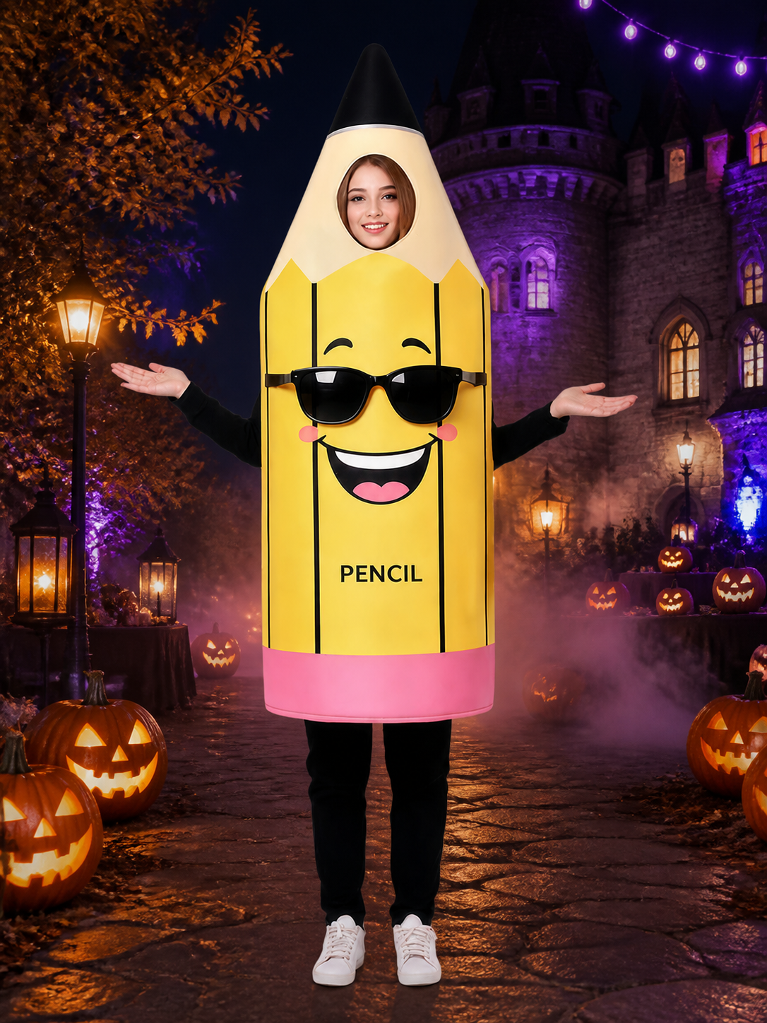 Cartoon Pencil Bodysuit Costume, Funny School Party Outfit for Kids and Adults Costumes detail 2