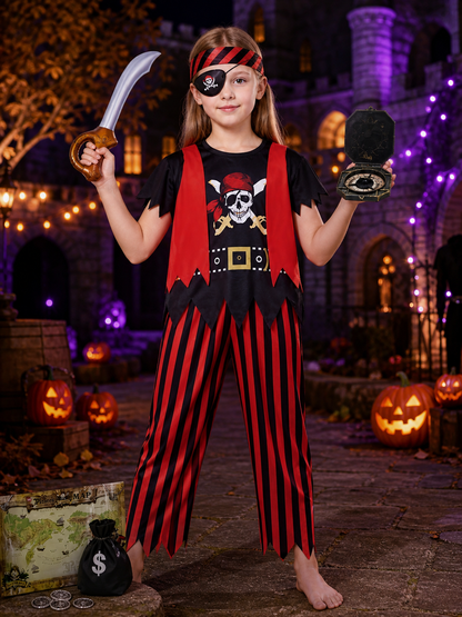 Kids Pirate Costume Set with Skeleton Print, Eye Patch & Halloween Accessories Costume Accessories detail 2
