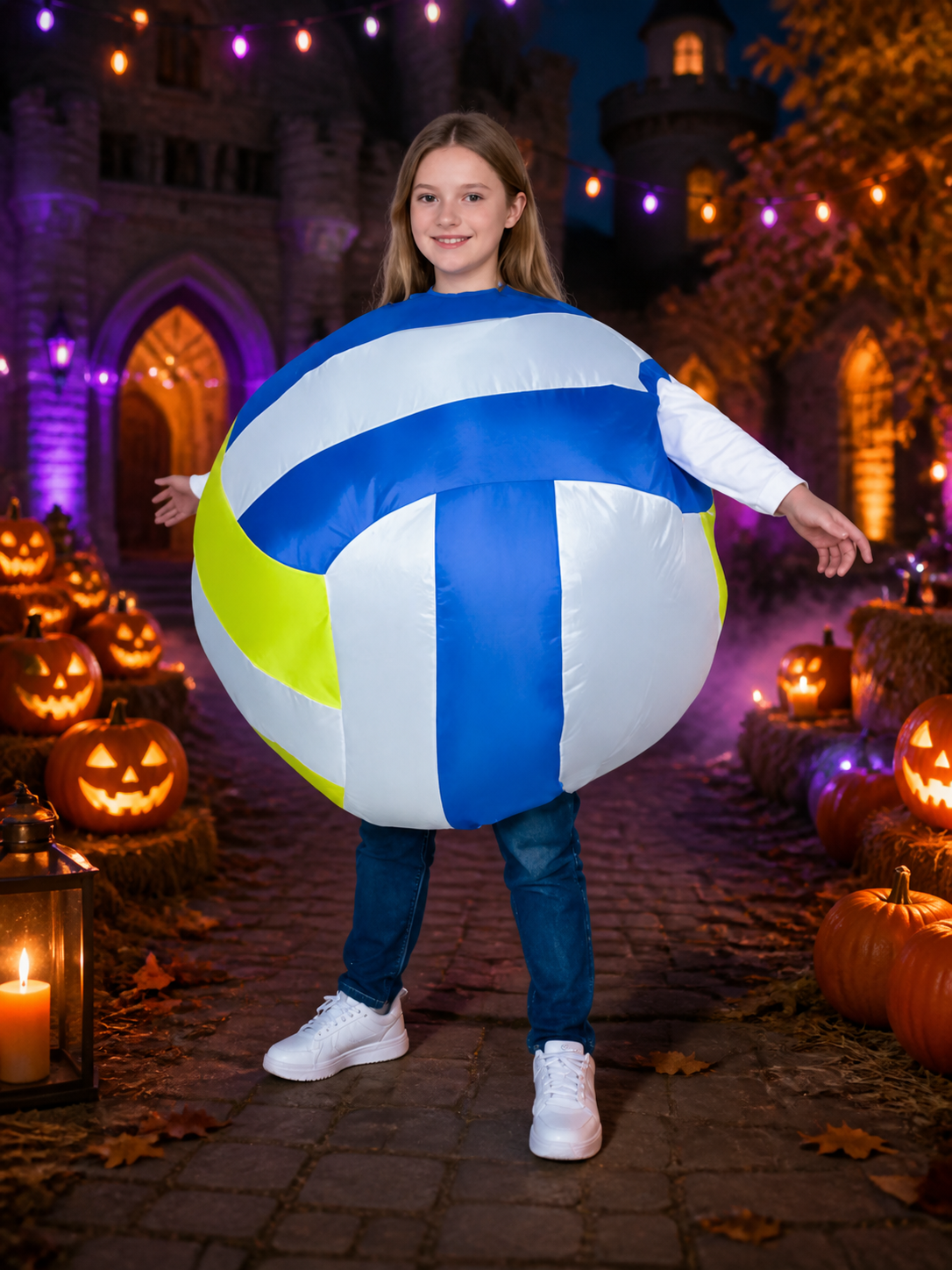 Adult Inflatable Spherical Bodysuit Costume, Blue White Fluorescent Yellow Costumes detail 2