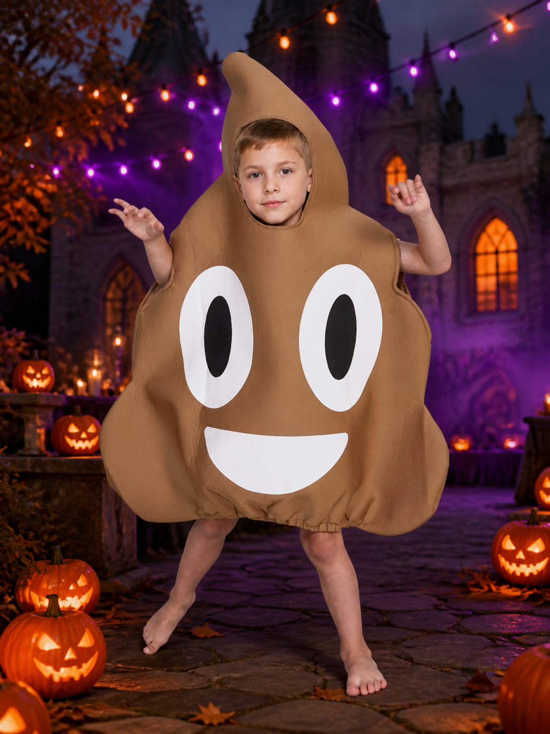 Funny Brown Poop Character One-Piece Costume with Cartoon Face Design Costumes detail 2