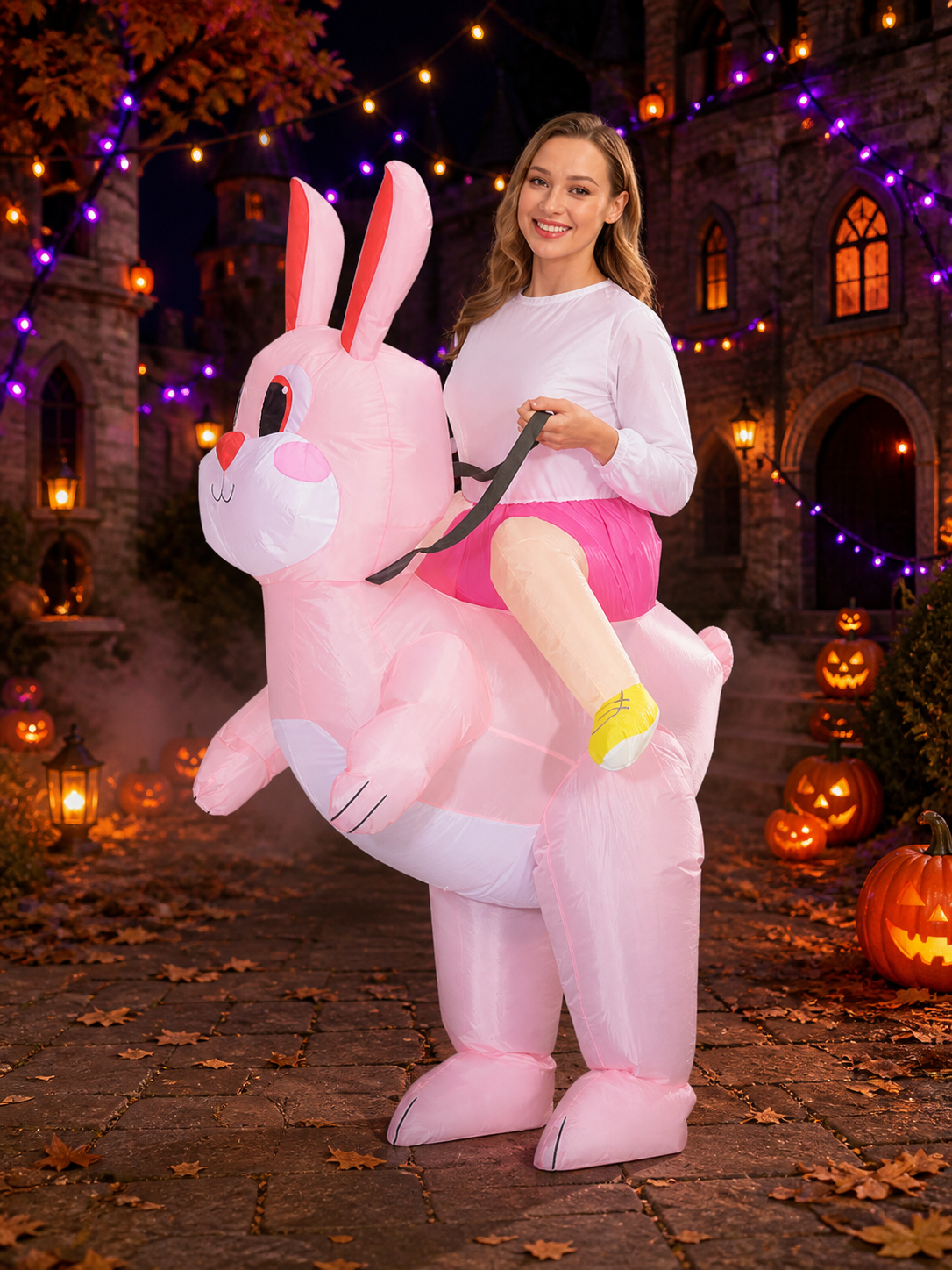 Adult Pink Inflatable Rabbit Riding Costume for Halloween Costumes detail 2