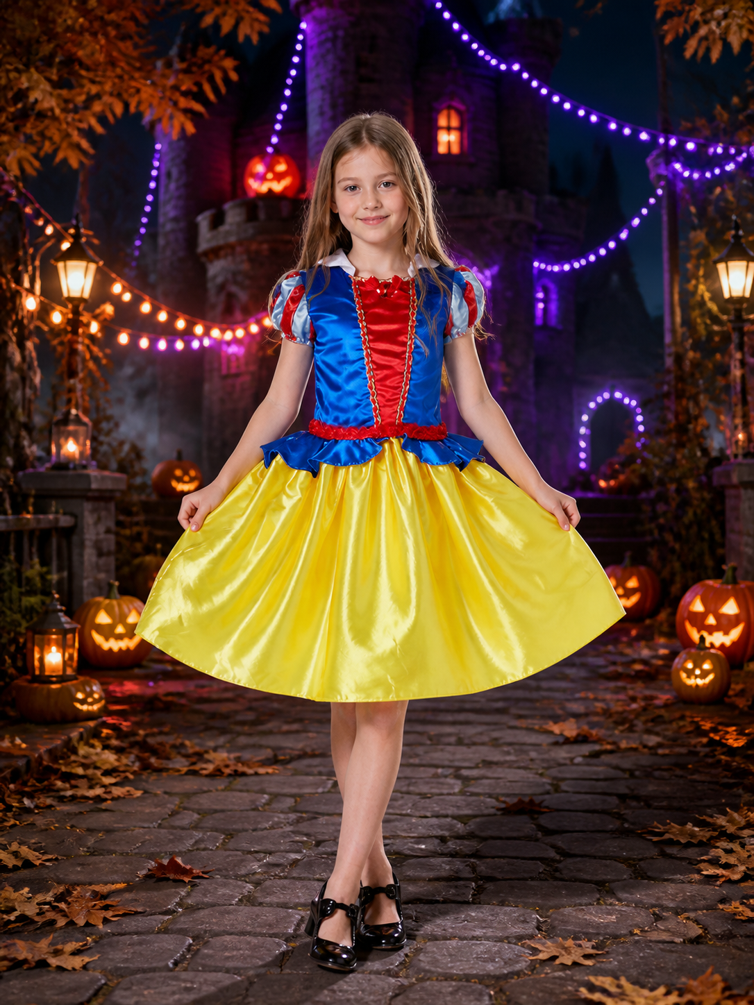 Children's Snow White Princess Costume Dress, Blue Top and Yellow Puffy Skirt Costume Dresses detail 2