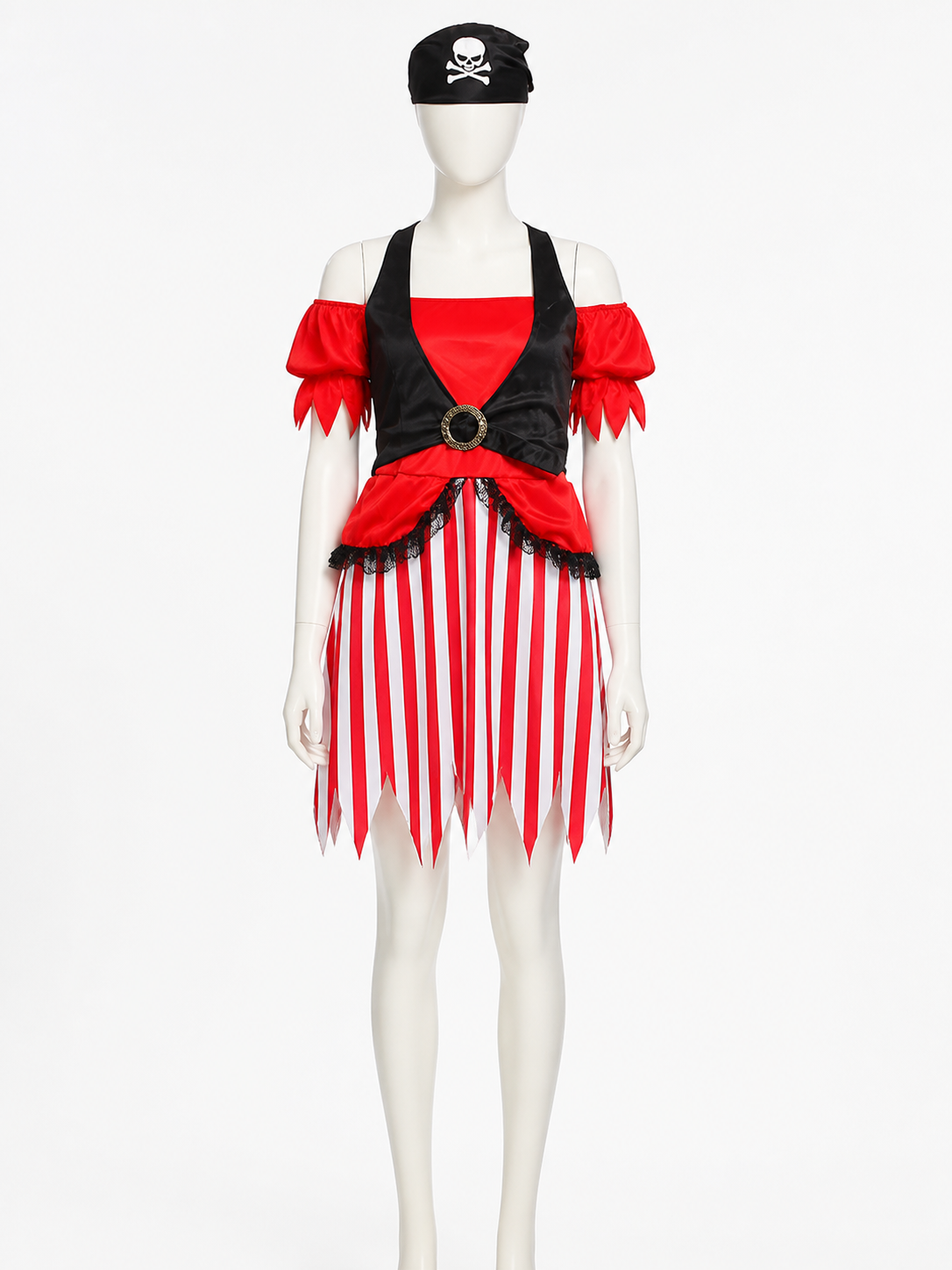 Women's Pirate Costume Set, Red and White Striped Dress with Skeleton Print Costume Dresses detail 2