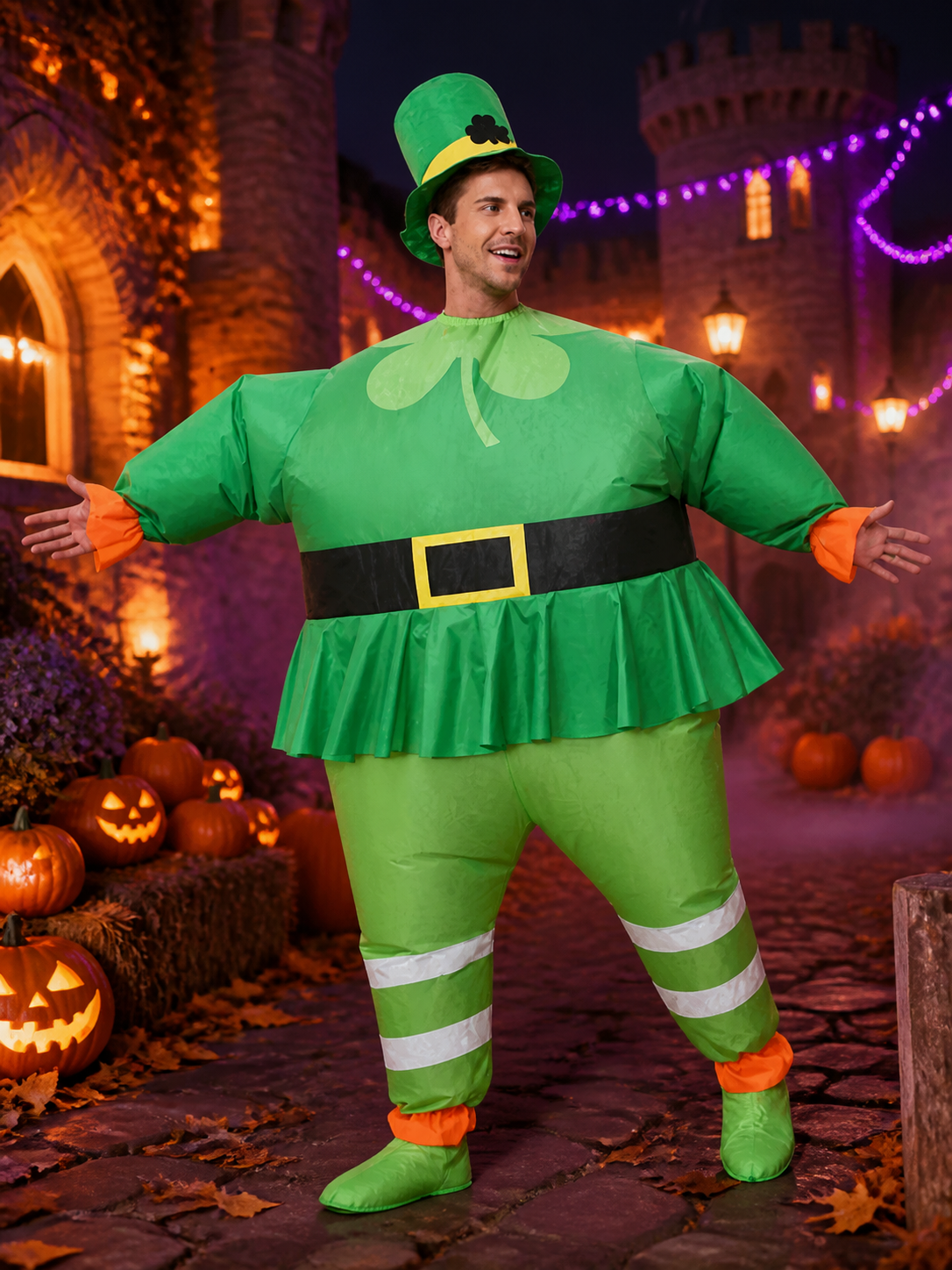 Inflatable Leprechaun Costume Set For Halloween - Includes Hat & Shoe Covers Costume Headwear detail 2