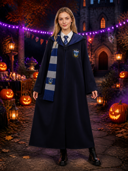 Wizard Robe Costume Set with House Crest, Striped Scarf and Tie for Halloween Costumes detail 2