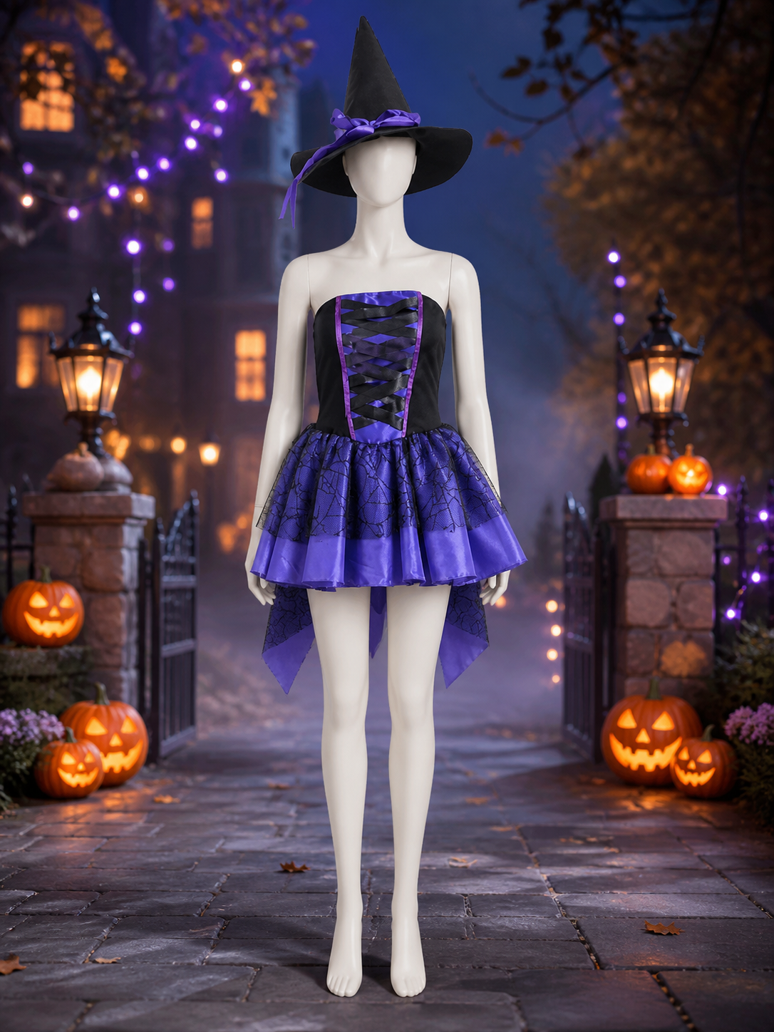 Witch Costume with Corset and Purple Skirt for Halloween Costumes detail 2