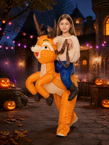 Unisex Inflatable Reindeer Costume with Blue Saddle and Brown Antlers for Costumes detail 2