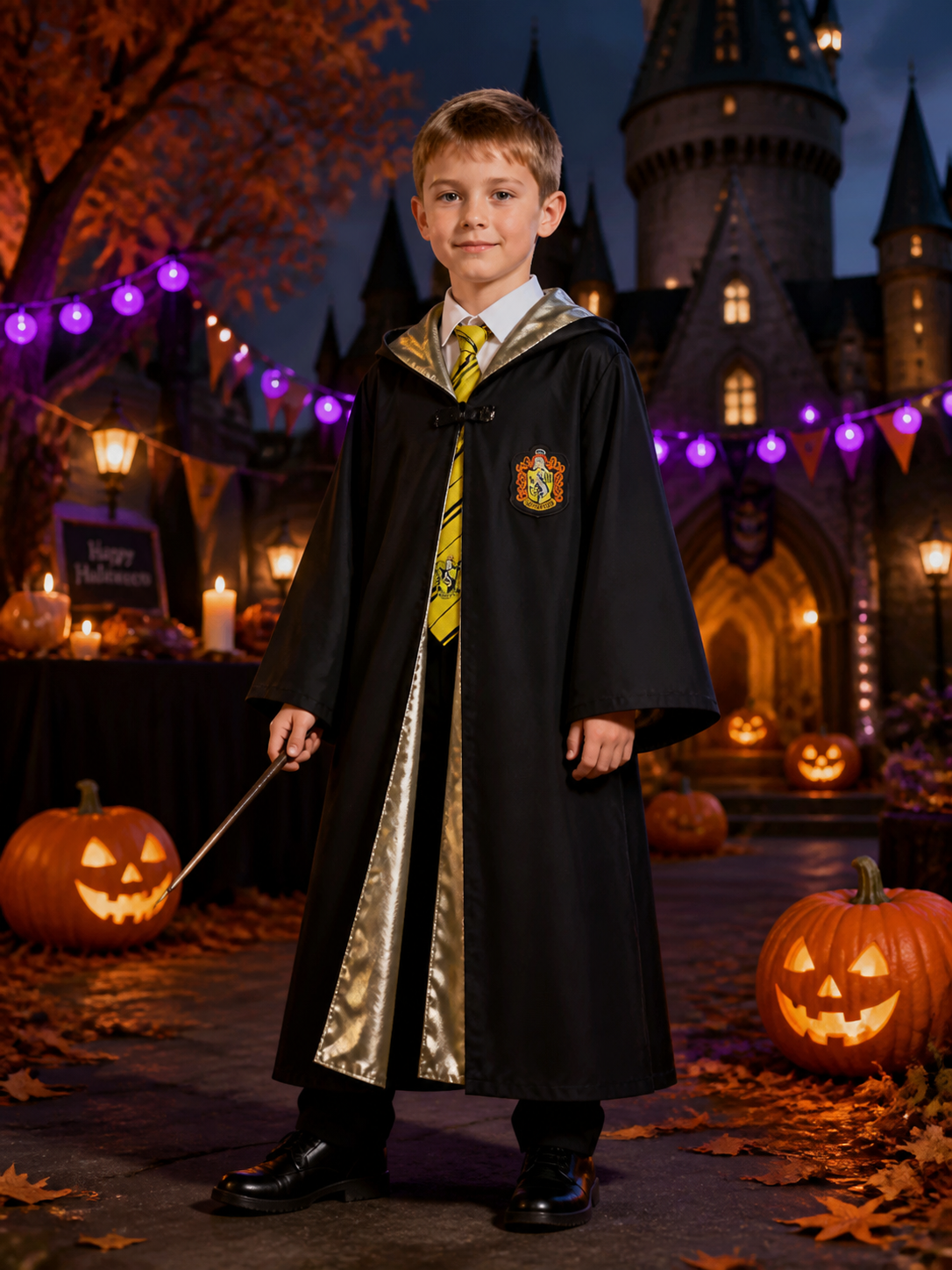 Hufflepuff Wizard Robe with Hood for Cosplay Costumes detail 2