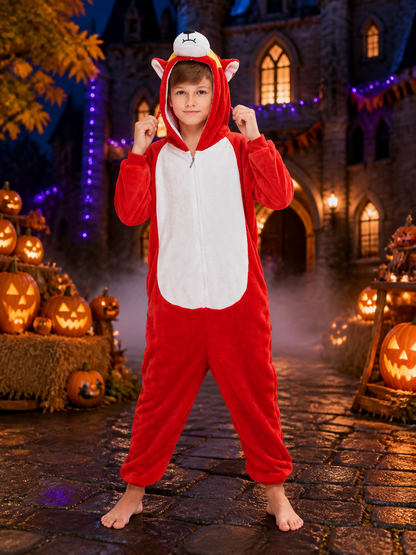Red and White Hooded Animal Character Jumpsuit Costume Costumes detail 2