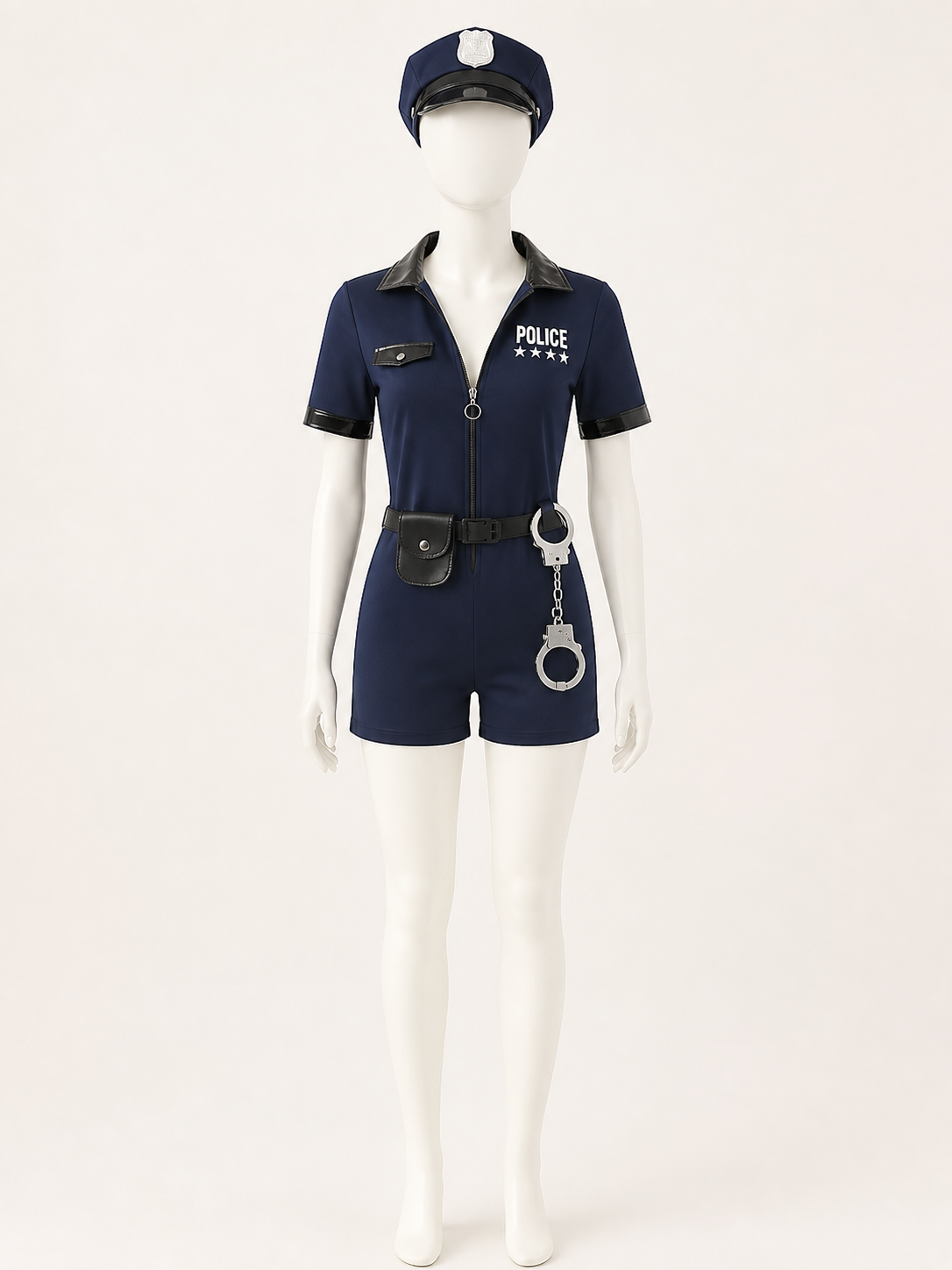 Women's Navy Police Costume Jumpsuit Set with Hat, Belt, Pouch and Handcuffs Costume Headwear detail 2