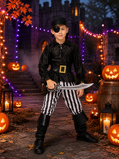 Boys Pirate Halloween Costume Set, Includes Belt and Eye Patch Costumes detail 2