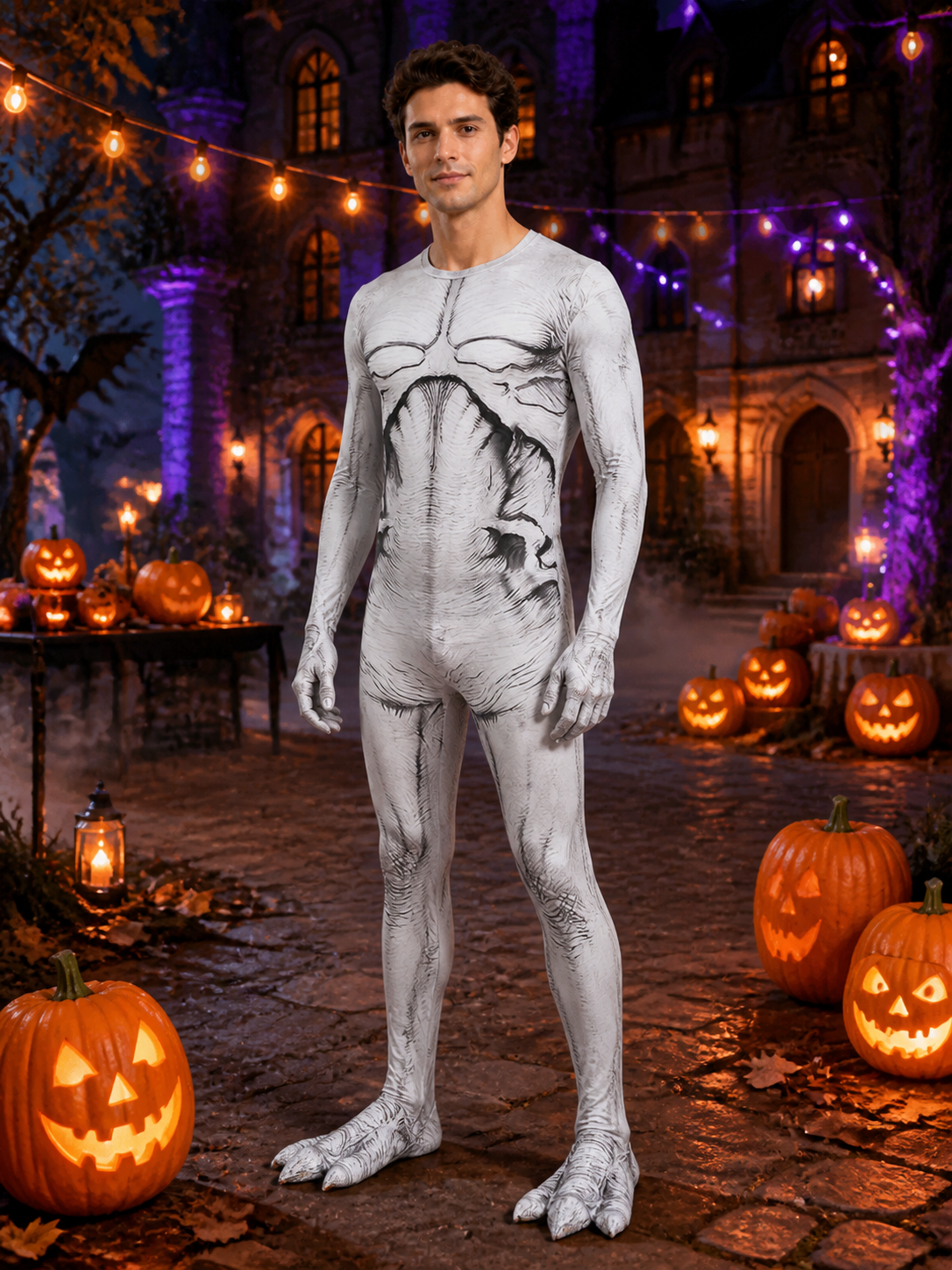 Adult & Kids Human Anatomy Bodysuit Costume, Hooded Jumpsuit With Matching Foot Costumes detail 2