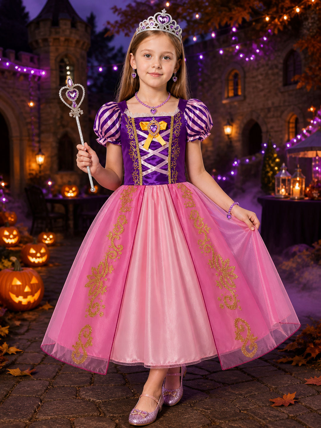 Girls Princess Tutu Dress Costume Set with Crown, Wand & Jewelry for Halloween Costume Dresses detail 2