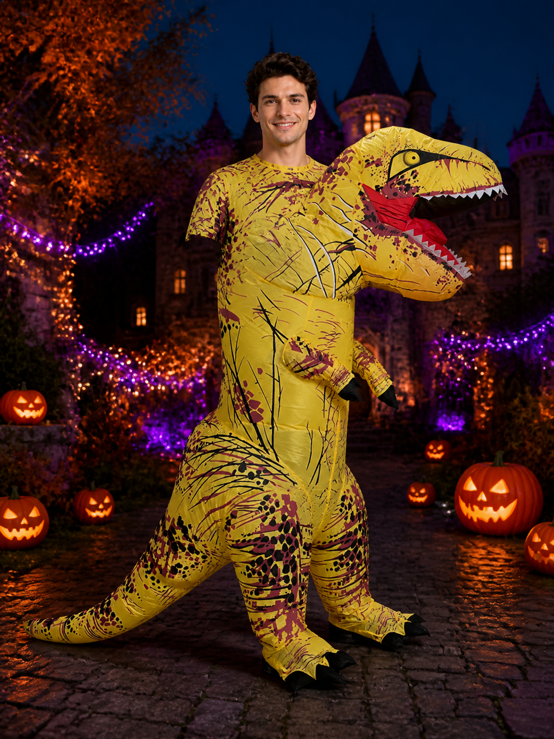 Adult Yellow T-Rex Dinosaur Costume Inflatable With Open Mouth And Realistic Costumes detail 2
