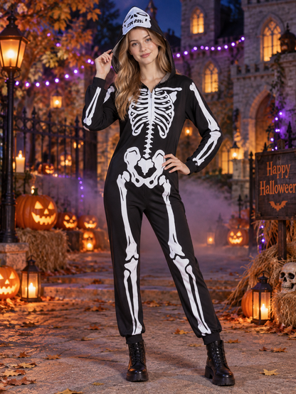 Black and White Skeleton Costume with Hood